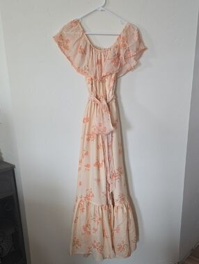 Boho Floral Off-Shoulder Maxi Dress in Peach Handmade